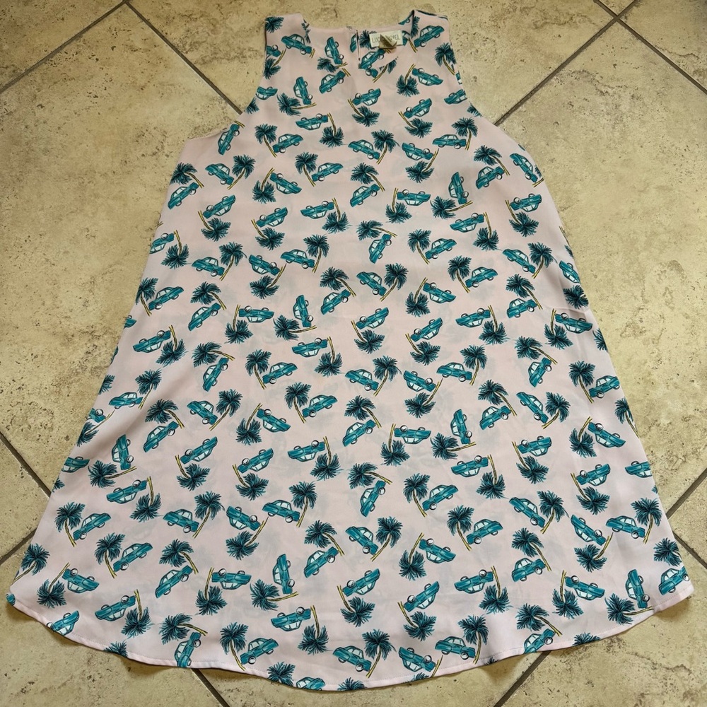 Lucy & Laurel Pink Shift Dress with Car and Palm Print